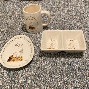 Rae Dunn White Ceramic Rabbit Mug and Dish Set